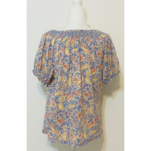 LRL Lauren Ralph Lauren Women Size L Paisley Tie Front Blouse Boho Cottage - Picture 6 of 10